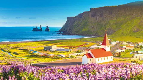 Aussicht auf Basaltformationen bei Reynisdrangar, Südisland-placeholder